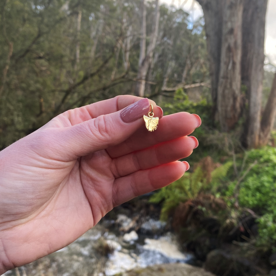 Charm - Gold Plated Tasmanian Map Charm – 1cm, 3g